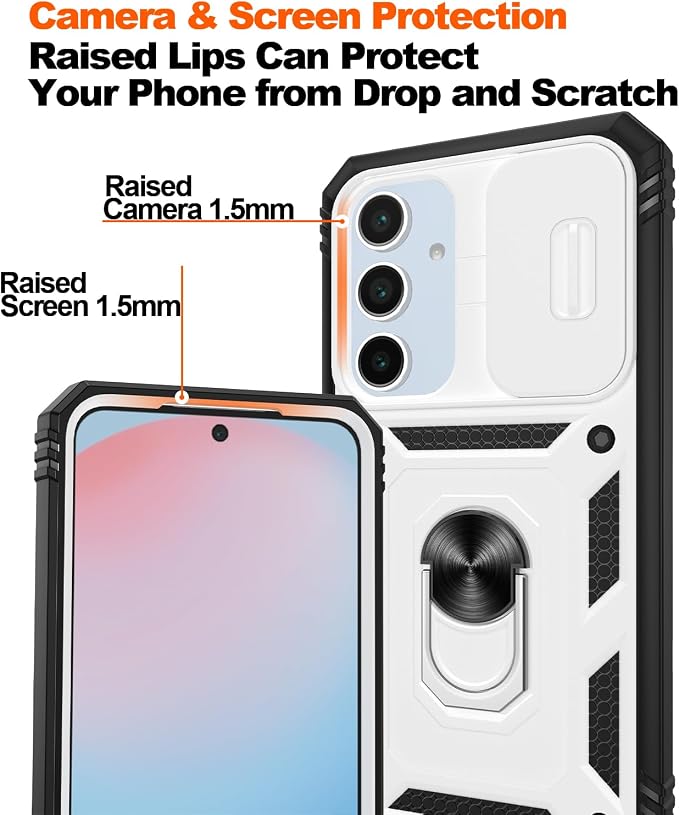 Gritup for Samsung Galaxy S24 FE Phone Case: Case S24 FE with Screen Protector*2 | Magnetic Stand & Slide Camera Cover | Shock Proof Military-Grade para S24 FE Cover -White+Black - Image 5