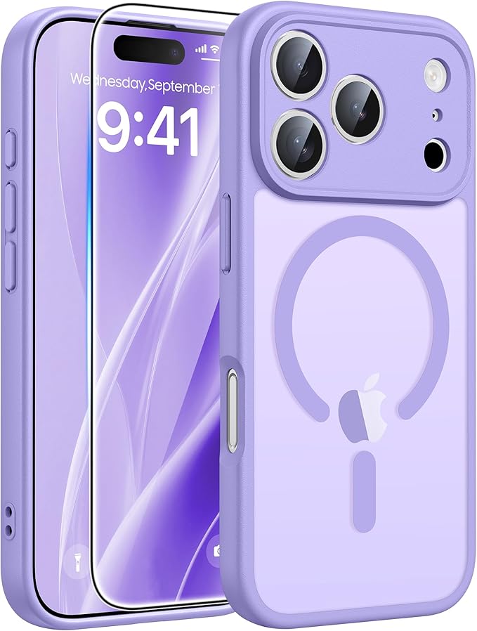 FNTCASE for iPhone 17 Pro Max Case, Fit for Magsafe, Screen Protector | Full Camera Protection, Translucent Matte, 14FT Military Grade Drop Proof, Shockproof Protective Phone Cover, Light Purple by FNTCASE