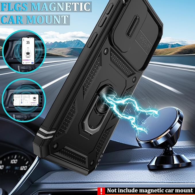 Gritup for Samsung Galaxy A37 5G Phone Case with Camera Cover | 2*Screen Protector | 360° Rotating Ring Kickstand, Military Grade Protective Cover para Samsung A 37, Black - Image 6