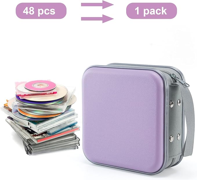 LIOVODE DVD Case, 48 Capacity Hard Plastic CD Case Holder for Car | DVD Storage, Hand Strap, Zipper Closure, Scratch-Resistant Sleeves, CD Storage for Music Blu-Ray Game Disc for Travel Office - Image 2