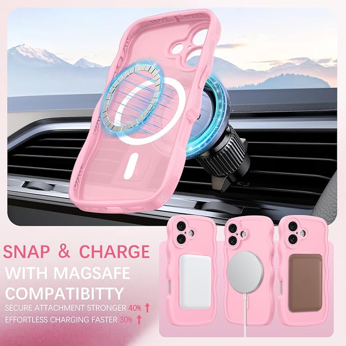 BENTOBEN Magnetic for iPhone 17 Case, Cute Wavy Full Camera Protection [Compatible with MagSafe] Translucent Matte Anti-Slip Bumper Women Girls Boys Protective Cover for 17 6.3", Light Pink - Image 2