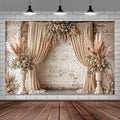 12X10ft Boho Floral Wedding Backdrop Vintage Flowers Brick Wall Background Photography Backdrops for Parties Wedding, Girls Birthday Princess Weeding Bridal Shower Floral Anniversary Ceremony Decor by JAWO