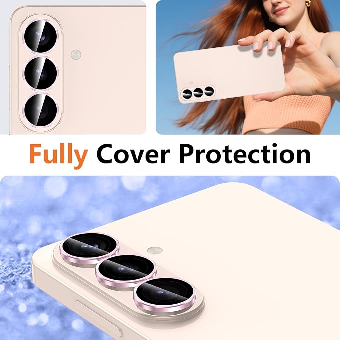 for Samsung Galaxy S26 Camera Lens Protector, Individual Metal Ring Tempered Glass Lens Cover, [Strong Adsorption] Scratch Resistant Ultra-Thin HD Clear Lens Cover, 1 Set-Pink Ring - Image 8