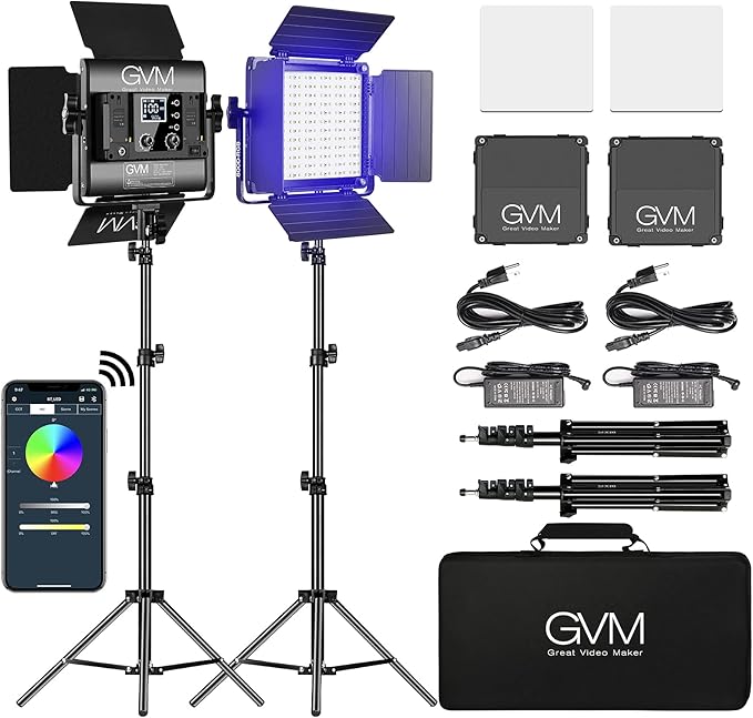 GVM RGB LED Panel Video Light, Photography Lighting with APP Control, 800D Video Lighting Kit for YouTube Studio, Gaming, Streaming, Conference, 8 Kinds of Scene Lights, CRI 97, 2 Packs by GVMGreatVideoMaker