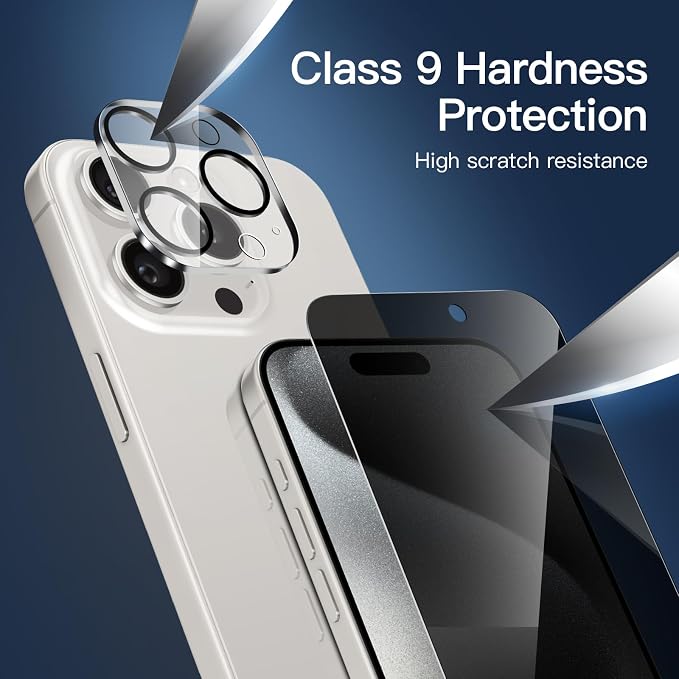 NEW'C 3x Privacy for iPhone 15 Pro Max Screen Protector (6.7 inches)+ 3x Camera Lens Protector, Sensor Protection, Case Friendly Tempered Glass Film + Dust Plug - Easy installation tool included - Image 6