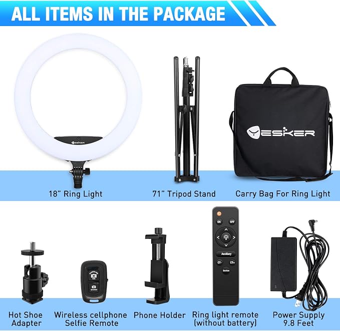 Yesker Ring Light 18" Wireless Remote LCD Screen with Tripod Stand 65W LED Ringlight Bi-Color 3200-5500K CRI≥95 for Portrait Live Stream Photography Tiktok Video Zoom Meeting Online Teaching - Image 7