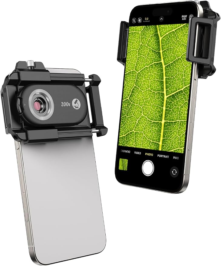 MIAO LAB 200X Phone Microscope Lens, Phone Camera Micro Lens with Universal Clip/LED Light/CPL, Mini Pocket Microscope Attachment for iPhone 17/16/15/14/13 Series and Most Smartphone MS200(200X) by MIAOLAB