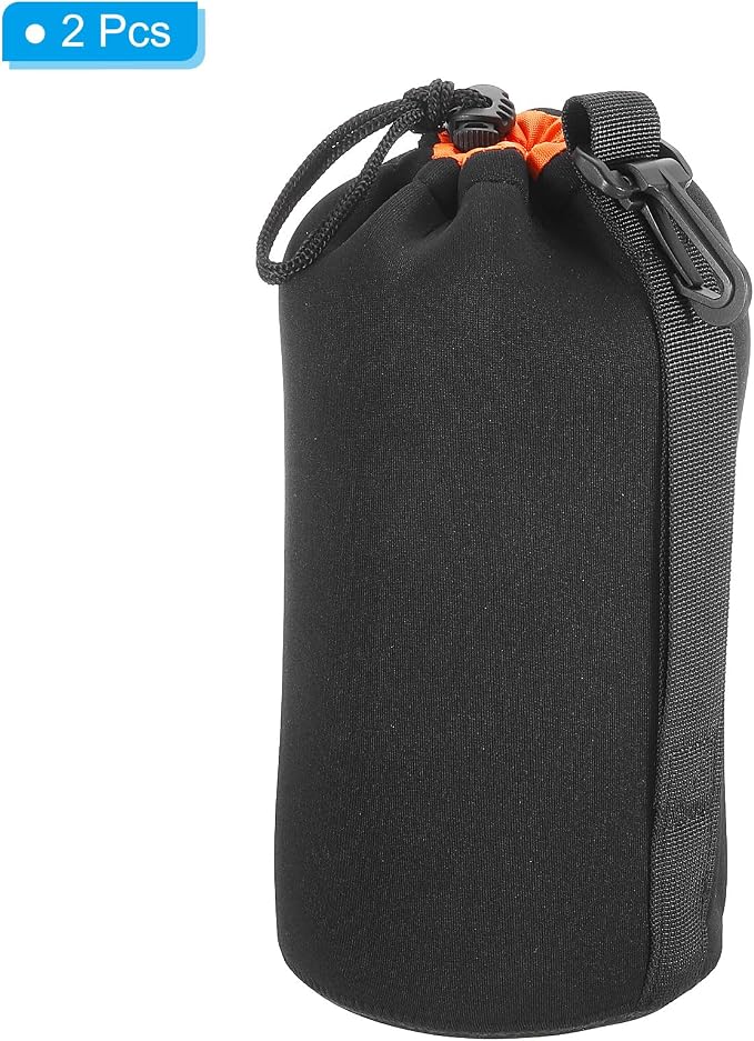 PATIKIL Camera Lens Bag, 2 Pcs 3.7" ID x 9.8" H Drawstring Lens Pouch with Thick Protective Neoprene, Lens Case for DSLR Camera Lens, Water Coffee Cups Black, Orange - Image 3
