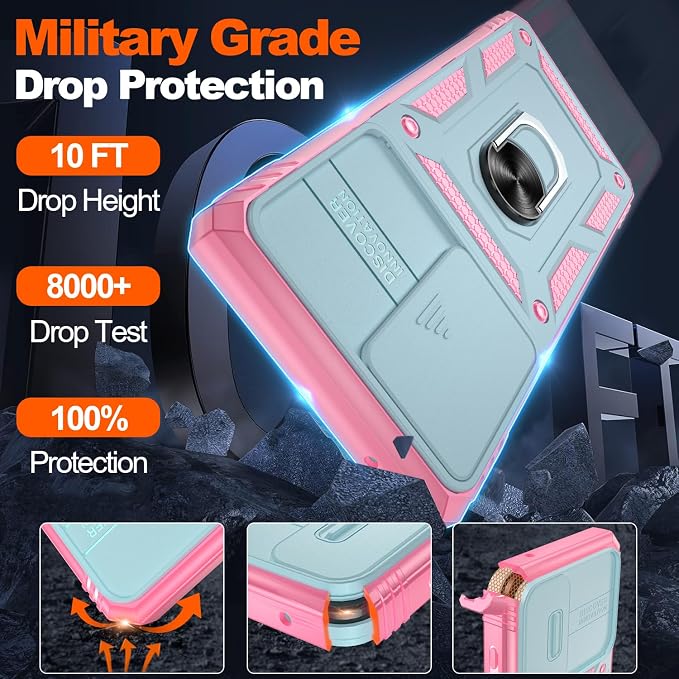 for Samsung Galaxy Note 20 Ultra Case with 2PCS Screen Protector, Build in 360° Rotating Ring Kickstand, Military Grade Protective Case for Samsung Note 20 Ultra Phone Green+Pink - Image 3