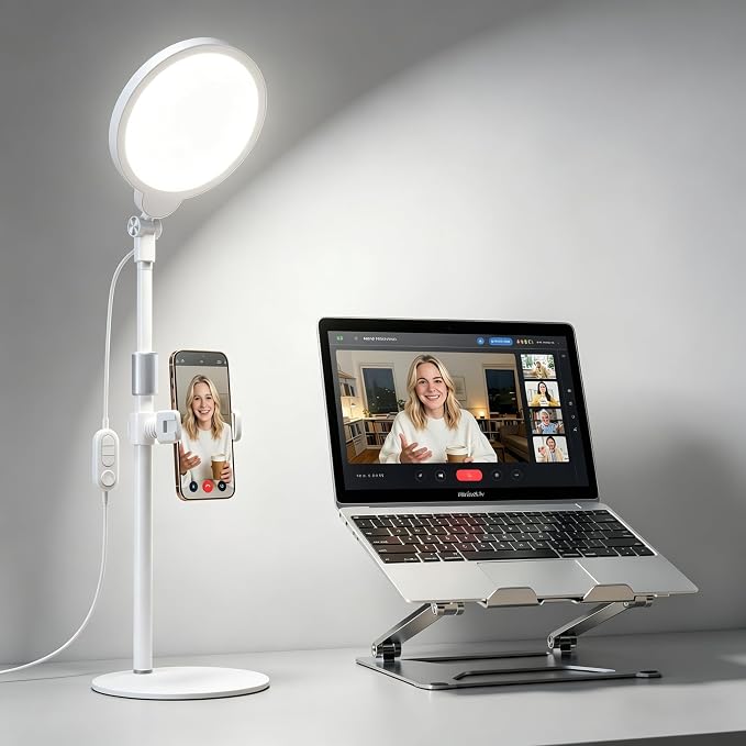 7" Ring Light with Stand for Desk, 30 Modes for Video Conference Lighting | Zoom Lighting for Computer, Adjustable Desk Light for Video Recording, Calls, Podcast, Stream, 3000K-6500K, CRI 97.8 by Yarrashop
