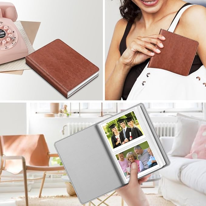 Fintie Photo Album for 3.5x4.25 Inch Polaroid Films, 64 Pockets | For Fujifilm Instax Wide Films, Polaroid Now+, Flip I-Type 600 Sx-70 Photos, Small Wallet Album, Memory Book, Chestnut Brown - Image 5