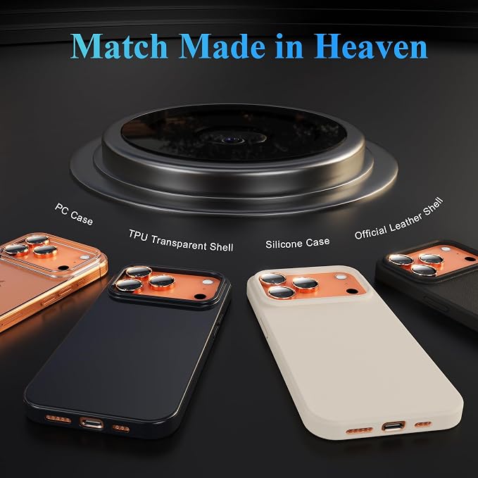 YWXTW Camera Lens Protector for iPhone 17 Pro/iPhone 17 Pro Max, [1 Step Installation Tray] Tempered Glass Screen Protector Metal Individual Camera Cover Accessories Case Friendly (Glitter Orange) - Image 6