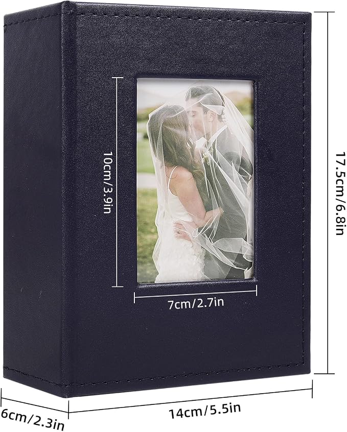 RECUTMS Small Photo Album 4x6 52 Photos Leather Baby Picture Book Dark Blue | White Inner Pages, 52 Vertical Pockets, Mini Albums for Family Wedding Travel, DIY Front Window, Artwork or Postcards Storage - Image 2