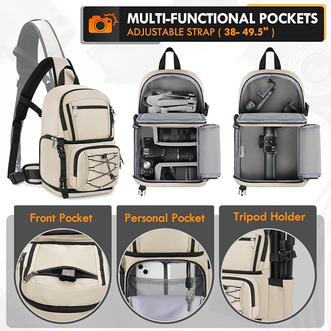 RAINSMORE Camera Sling Bag, Small Dslr/Mirrorless Camera Bag & Case | Waterproof Camera Bags for Photographers, with Removable Padded Insert & Tripod Holder, Compatible with Canon/Nikon/Sony/Fuji - Image 3