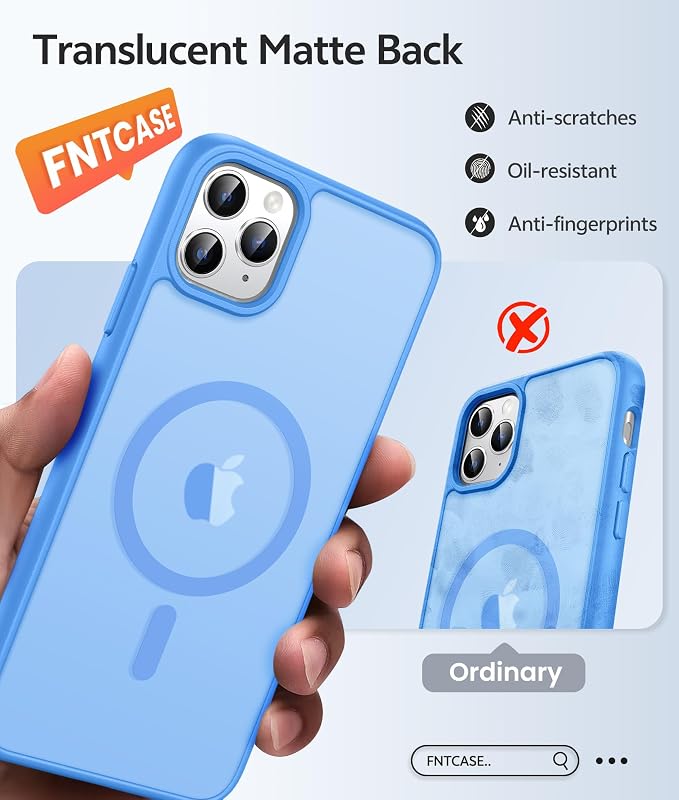 FNTCASE for iPhone 11 Pro Case, Fit for Magsafe, Translucent Matte Back | Magnetic Phone Cases, 14FT Military Grade Drop Protection, Shockproof Bumper, Slim Protective Cover, Ice Blue - Image 6