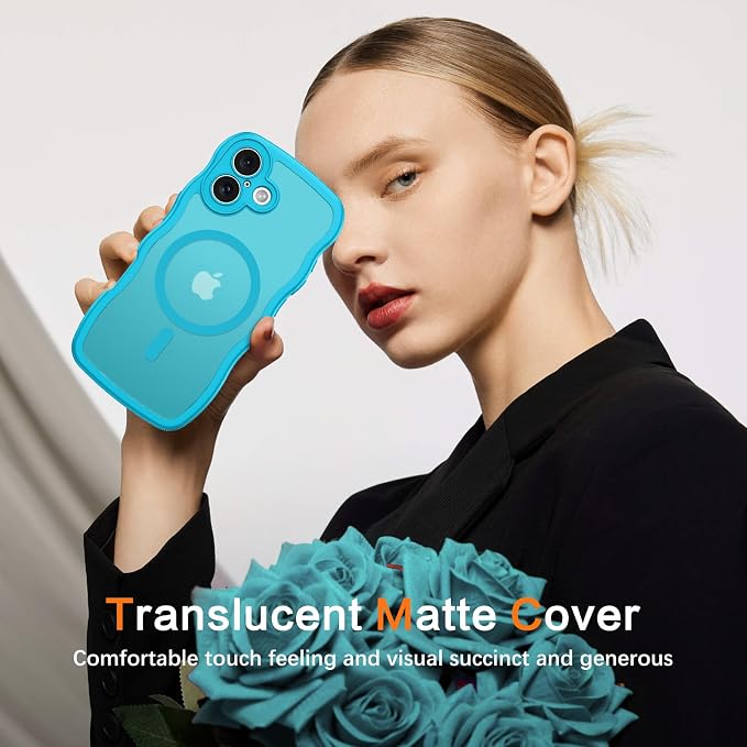 BENTOBEN Magnetic for iPhone 17 Case, Cute Wavy Full Camera Protection [Compatible with MagSafe] Translucent Matte Anti-Slip Bumper Women Girls Boys Protective Cover for 17 6.3", Lake Blue - Image 7