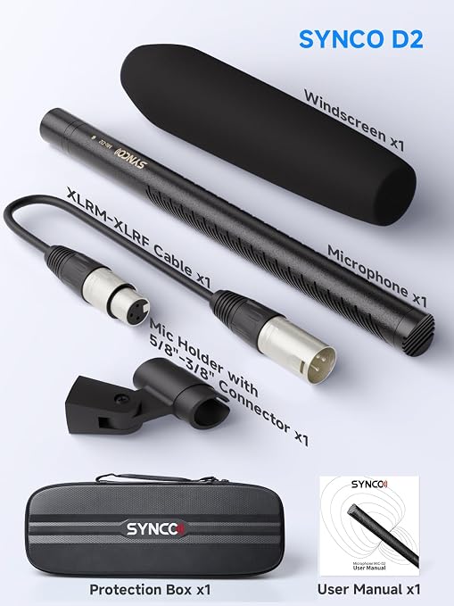 SYNCO Shotgun Microphone D2 Hyper Cardioid XLR Condenser Mic | Rode Shotgun Mic, Directional Condenser Audio Recording Pickup, for DSLR Cameras, Film Interview, ENG/EFP Video Creators - Image 2