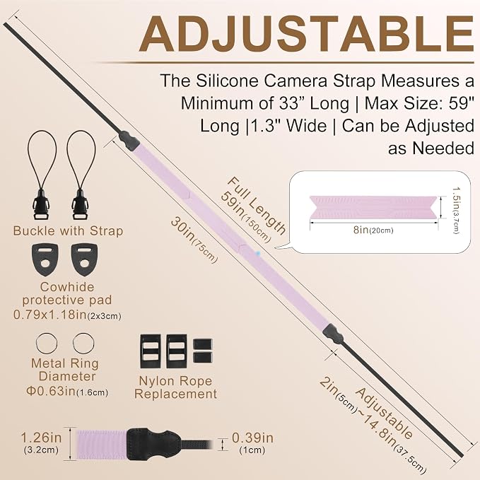 FIEIL Neck Strap Silicone Camera Straps - Padded Camera Strap, 1.5" Wide Adjustable Nylon Shoulder Strap - Compatible with Canon, Nikon, Sony, and More DSLR and Mirrorless Cameras (Purple) - Image 4