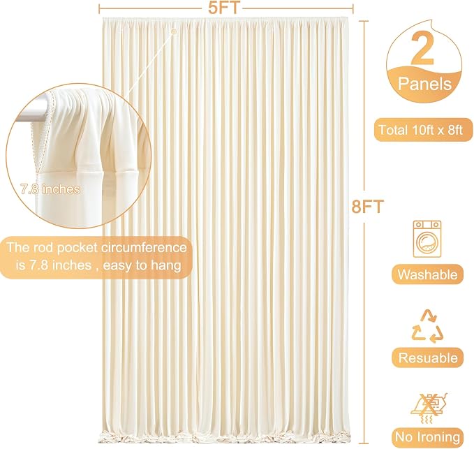 Champagne Backdrop Curtain for Parties Wedding Baby Shower Wrinkle Free Photo Curtains Backdrop Drapes Fabric Decoration for Bridal Shower 5ft x 8ft,2 Panels - Image 5