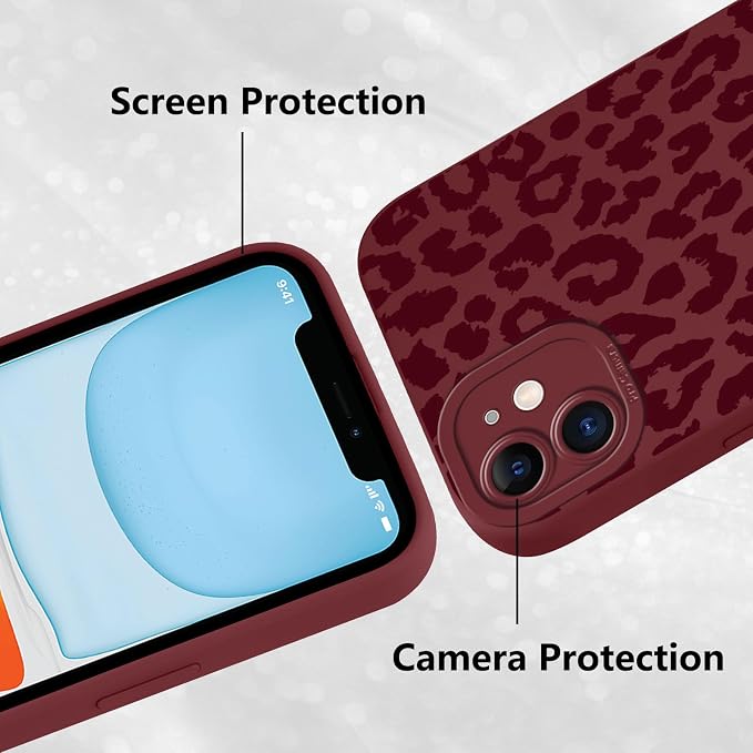 Cute Burgundy Cheetah Print Phone Case for iPhone 11 6.1" | Aesthetic Leopard Pattern Design Cover Full Camera Lens Protective Shockproof Soft Slim TPU Funda for Women Girls - Image 5