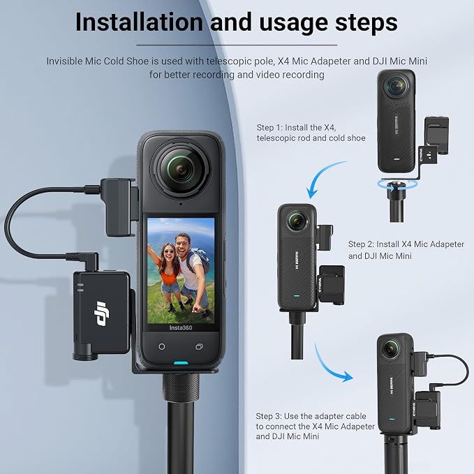 Insta 360 X4 DJI Mic Mini Mount, X4 Invisible Mic Bracket | for Insta360 X4 Accessories, Compatible with Insta360 X4 / X3（with 3.5mm Audio Cable） - Image 3
