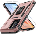 DEERLAMN Case for Samsung Galaxy S24 6.2-Inch with Slide Camera Cover+Screen Protector(1 Pack), Rotated Ring Kickstand Military Grade Shockproof Protective Cover-Rose Gold by DEERLAMN