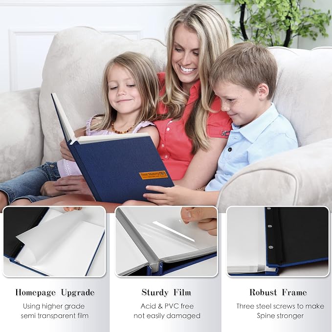 Large Photo Album Self Adhesive Magnetic Scrapbook,Scrapbook Album for 4x6 5x7 8x10 Picture,40 Pages Linen Cover Memory Book for Wedding Family Baby, with Metallic Pen and Scraping Plate(Grey) - Image 3