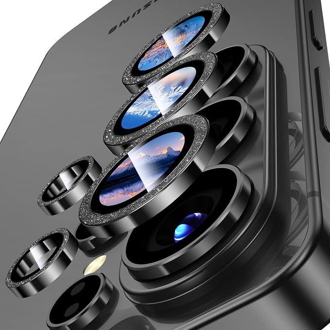 Uyiton for Samsung Galaxy S26 Ultra Camera Lens Protector, Unique Design | Case-Friendly, Ultra-Thin, Military-Grade Sapphire Glass with Aluminum Metal Rear Camera Screen Cover, Glitter Black - Image 7