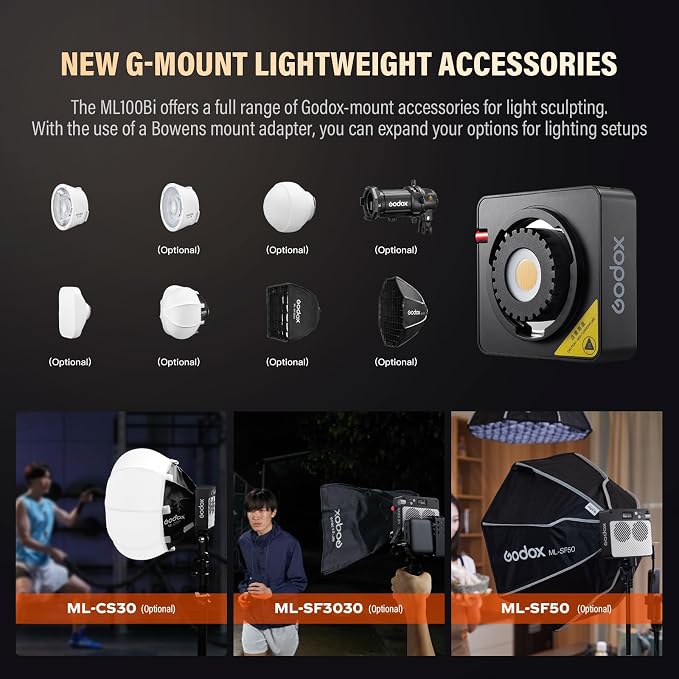Godox ML100Bi 120W LED Video Light 34300 Lux 2800K-6500K | ML100 Bi Color Portable COB LED Video Light CRI 96+/TLCI 97+ 11 FX Effects for Filming Live Streaming Studio Photography - Image 8