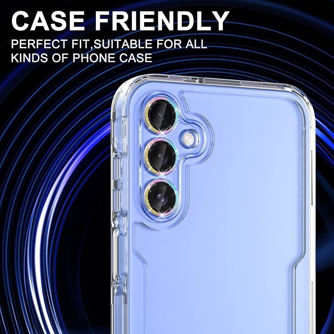 for Samsung Galaxy A35 5G Camera Lens Protector, Individual Metal Ring Tempered Glass Lens Cover, [Strong Adsorption] Scratch Resistant Ultra-Thin HD Clear Lens Cover, 1 Set-Colorful Sparkly - Image 5