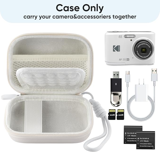 Camera Case for Digital Camera CAMKORY DC403 FHD 1080P/ KODAK PIXPRO FZ55/ FZ45, Small Travel Compact Camera Holder with Mesh Pocket for Accessories SD Card (White) - Image 3