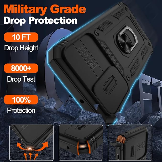 Fit for Samsung A24 Phone Case with 2PCS Screen Protector, Build in 360° Rotating Ring Kickstand, Military Grade Protective Case for Samsung A24 Case Phone, Black - Image 2