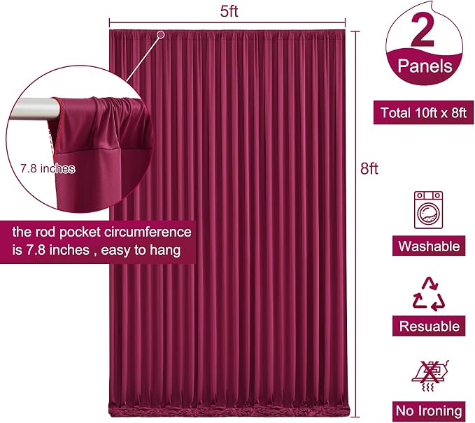 Burgundy Backdrop Curtain for Parties Wedding Wrinkle Free Maroon Photo Curtains Backdrop Drapes Fabric Decoration for Birthday Engagement Ceremony 5ft x 8ft,2 Panels - Image 5