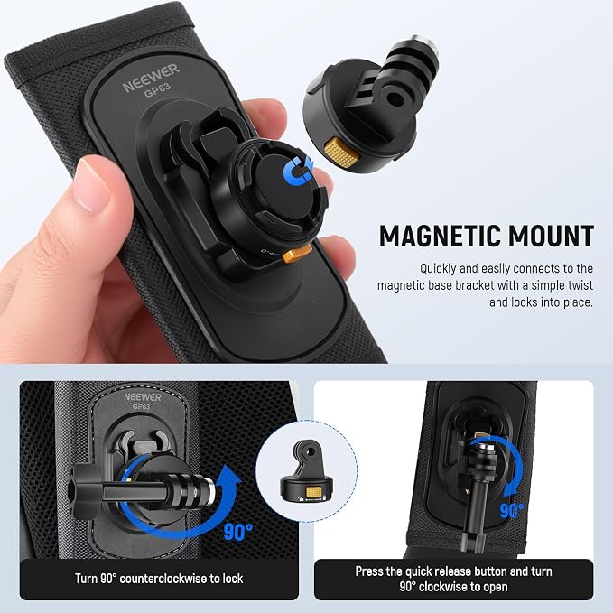 NEEWER Backpack Shoulder Chest Strap Mount Compatible with GoPro DJI Insta360 Action Cameras, 360° Camera Backpack Clip Holder Quick Release & One Toggle Switch for Photography Video Recording, GP63 - Image 3