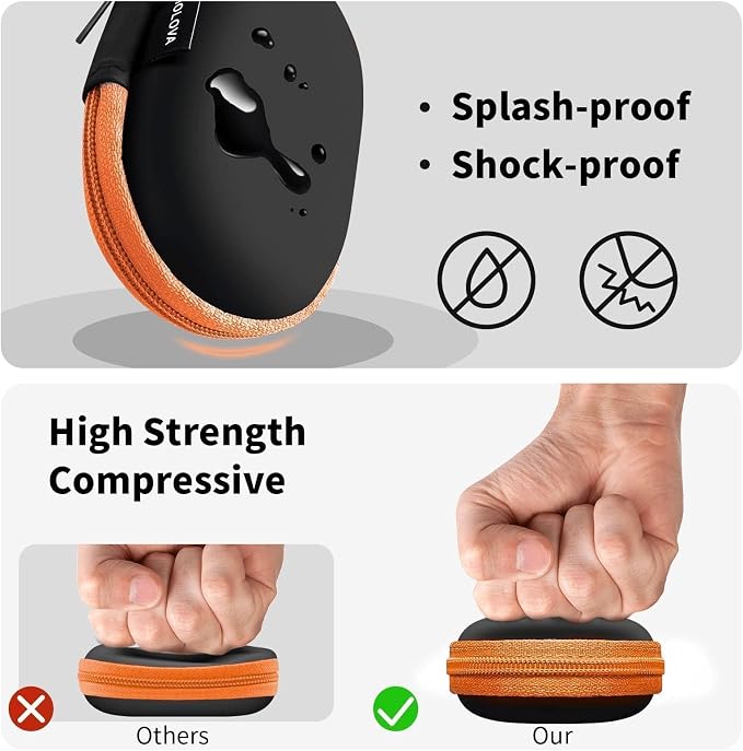 1 Pack Oval Earbud Case Storage Bag with Carabiner, Orange | Portable EVA Carrying Case, For Wired/Wireless Headphones, SD Card Storage, Camera Chip - Image 3