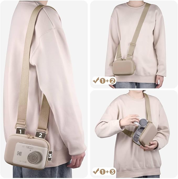TAAOKA Digital Camera Case, Protective & Lightweight Camera Case with 3 Carrying Ways, Waterproof & Shockproof Small Camera Bag for PowerShot/Sony DSCW800/DSCW830 - Beige - Image 5