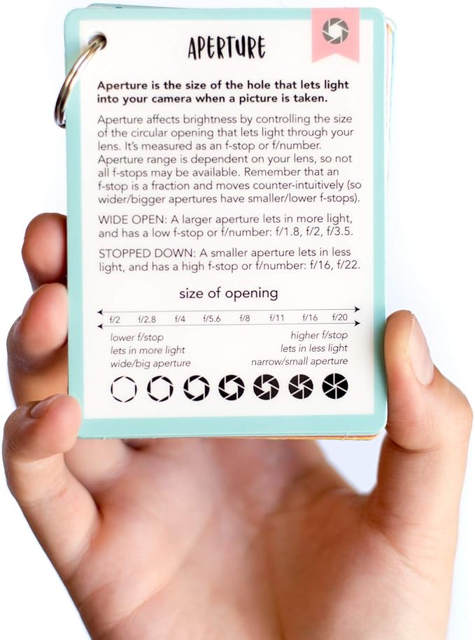DSLR Cheat Sheet Cards for Canon, Nikon and Sony Cameras - Plastic Quick Reference Photography Cards | Camera Settings, Exposure & Manual Mode (Bright) - Image 5
