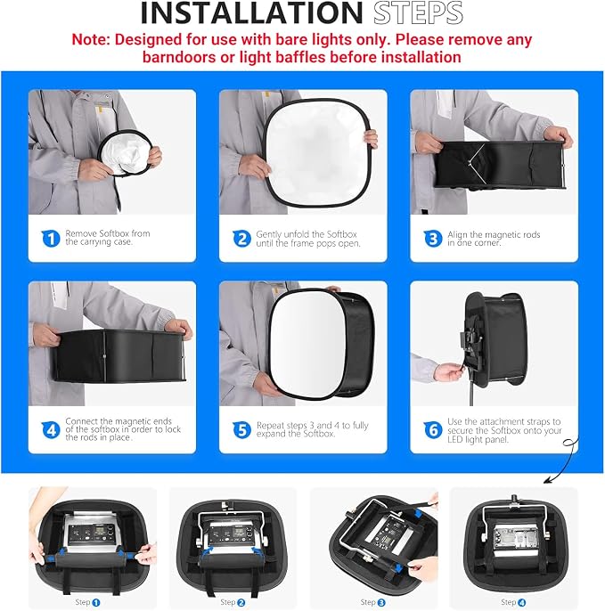 NEEWER LED Light Panel Softbox for 660/530/480 LED Light, Outer 16.3'' x 6.5'', Inner 9.8'' x 8.7'', Foldable Diffuser with Strap Attachment and Bag for Photo Studio Portrait Video Shooting - Image 3