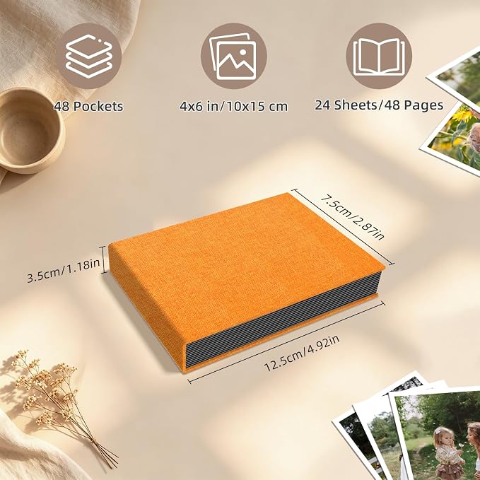Popotop Photo Album 4x6 48 Pockets for Wedding Gifts,Linen Hardcover Picture Albums for Family Anniversary Baby Vacation Pictures - Image 3
