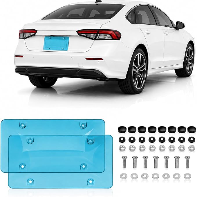 License Plate Camera Blocker, Transparent License Plate Cover Paired with A Silicone Licenses Plates Frame, Easy to Install, Suitable for Front and Rear Licenses Plates (Blue-A) by Unknown