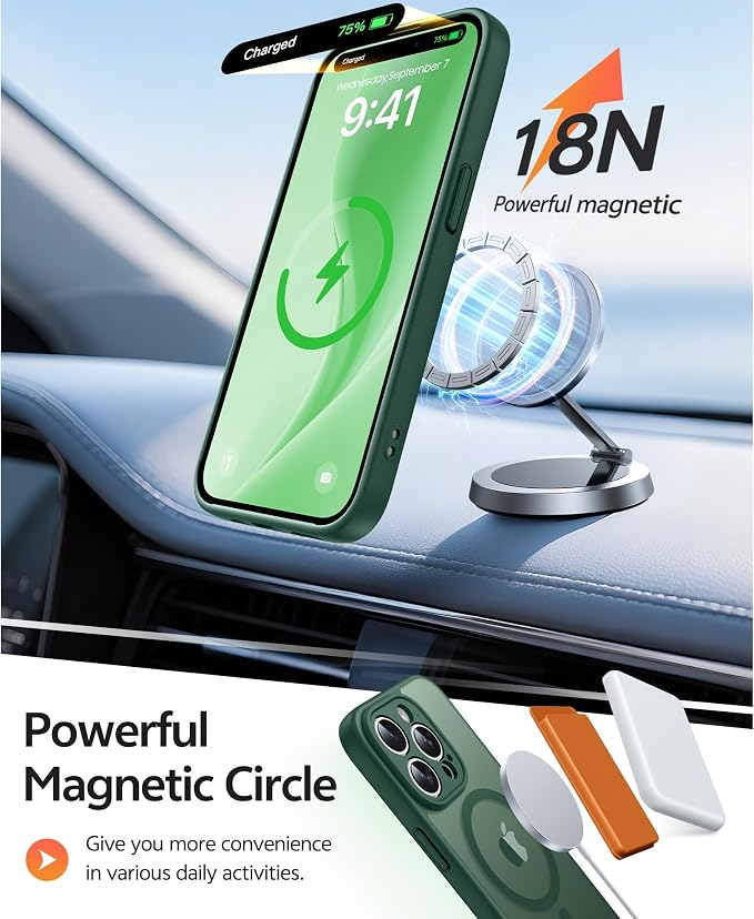 FNTCASE for iPhone 14 Pro Max Case, Fit for Magsafe, Glass Screen Protector | Full Camera Protection, Translucent Matte, 14FT Military Grade Drop Proof, Shockproof Protective Phone Cover, Green - Image 3