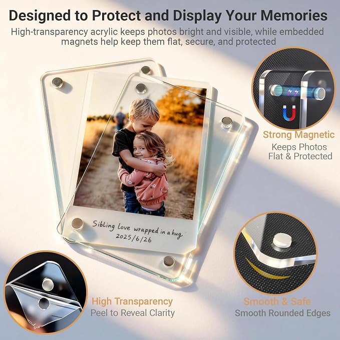 Car Picture Holder for Visor & Air Vent, 4 Pack | Clear magnetic acrylic frames fit Instax Mini, Polaroid Go & wallet-size photos for secure display and easy picture changes - Image 4