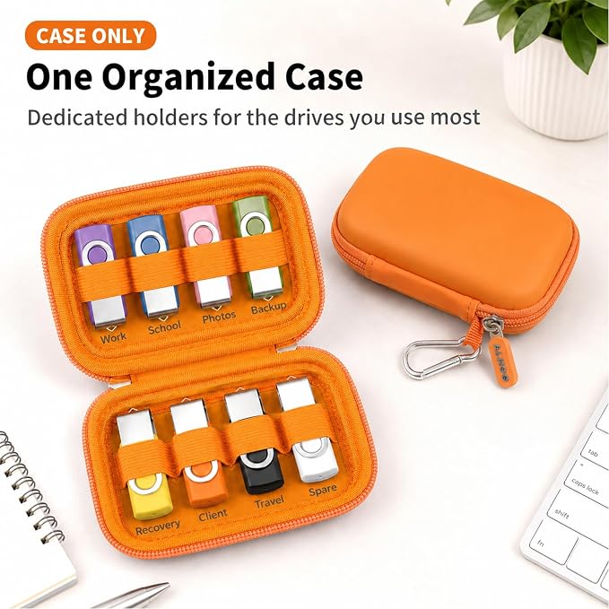 ALKOO Flash Drive Case USB Storage Case, Thumb Drive Holder, Holds 8, Black | Hard Shell, 8 Elastic Slots for USB Drives and SD/Memory Cards, Portable Travel and Office Organizer, Case Only, Black - Image 2
