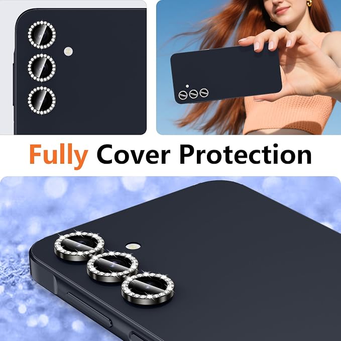 for Samsung Galaxy A16 Camera Lens Protector, Individual Metal Ring Tempered Glass Lens Cover, [Strong Adsorption] Scratch Resistant Ultra-Thin HD Clear Lens Cover, 1 Set-Black Diamond - Image 8