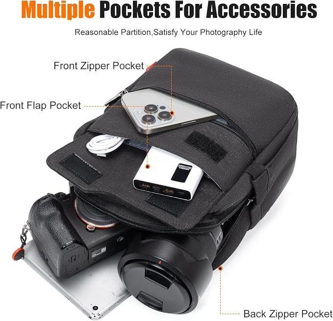 Cwatcun Camera Sling Bag Compact Small Camera Case, Waterproof Canvas Crossbody Camera Bag with Rain Cover, Travel Photography Bag for Canon, Nikon, Sony, Fuji DSLR/SLR/Mirrorless Cameras, Lens | Fits 1DSLR+1lens +7.9"iPad +6.1"phone. Travel Photograph... - Image 5
