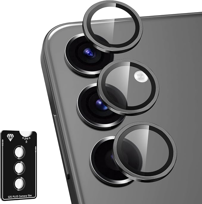 for Samsung Galaxy S25 Plus Camera Lens Protector, Individual Metal Ring Tempered Glass Lens Cover, [Strong Adsorption] Scratch Resistant Ultra-Thin HD Clear Lens Cover, 1 Set-Black by Btscase