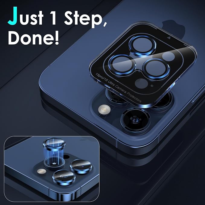 YWXTW CameraLens Protector,[1 Step Installation Tray] Tempered Glass Screen Metal Individual Cover Accessories Case Friendly (Blue Titanium) (iPhone 15 Pro/15 Pro Max) - Image 4
