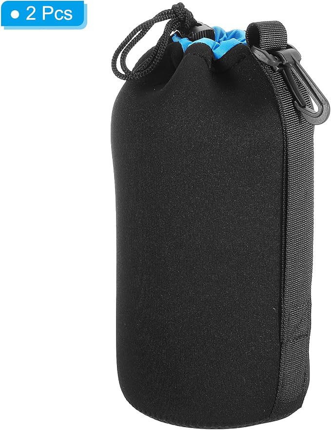PATIKIL Camera Lens Bag, 2 Pcs 3.7" ID x 9.8" H Drawstring Lens Pouch with Thick Protective Neoprene, Lens Case for DSLR Camera Lens, Water Coffee Cups Black, Blue - Image 3