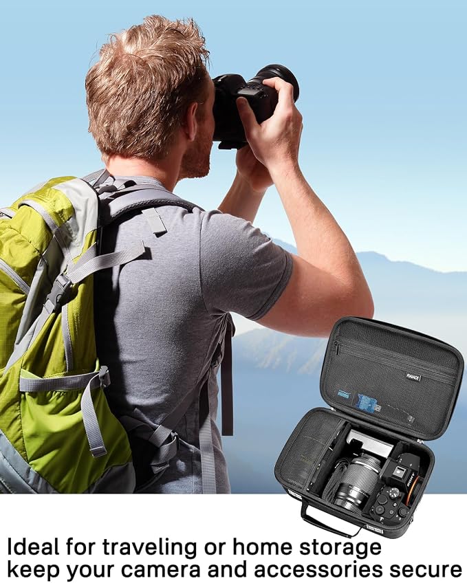 RAIACE Hard Case Compatible with Sony Alpha 7 II III IV/7R V Camera, for Nikon, for Canon, for Pentax and More.Large Capacity With Mesh Pocket for Lens, Charger, Cables, Cards and Accessories.-Black - Image 7