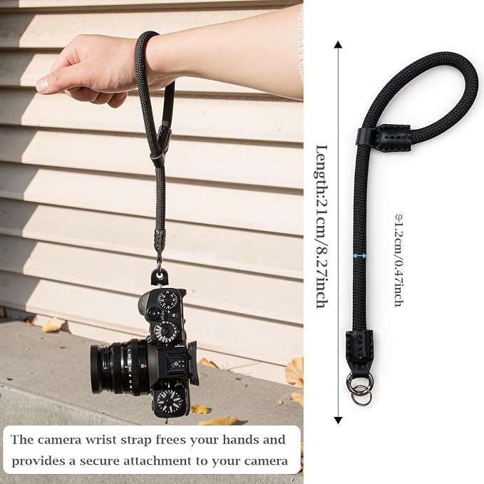 VOVMOEYA Rope Camera Wrist Strap,Camera Hand Strap Compatible with A6400 A6000 A7 IV,for Fujifilm X100V for Nikon Zf Z30 for Canon EOS R6 R7 R8 R10 Camera Wrist Straps for dslr - Black - Image 2